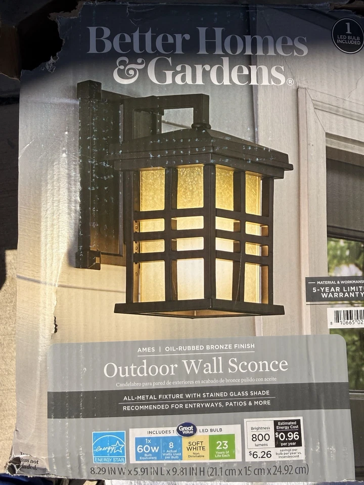 Better Homes & Gardens Ames Outdoor Wall Sconce Pair – New Open Box - Image 2 of 3