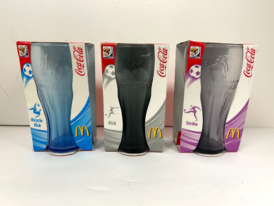 3 NEW McDonalds Coca Cola 2010 FIFA World Cup Glasses Charcoal