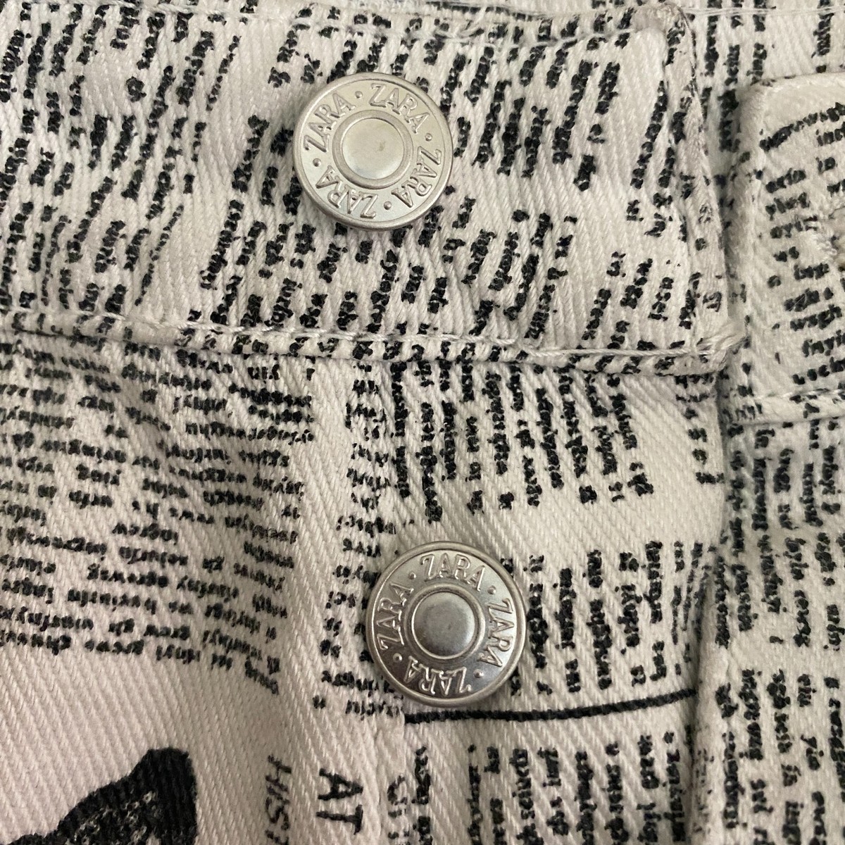 zara newspaper print pants