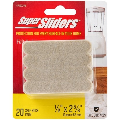 Super Sliders 1/2 x 2-5/8" Rectangle Self Stick Felt Furniture Pads Beige, 20 Pk - Picture 1 of 5