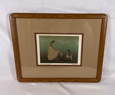 ioyan mani (Maxine Noel) Signed Print  The Basket Weaver  Native Am Framed 12x15