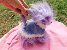 Toys R Us Animal Alley white Purple Diva CRAZY HAIR Plush 3d Purse Puppy Dog EUC