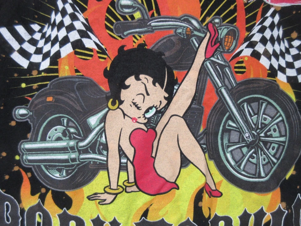 Talla XL Betty Boop Mujer Gráfico Camiseta Bicicleta BORN TO RULE Negro Tie Dye Crop Foto 3 de 4