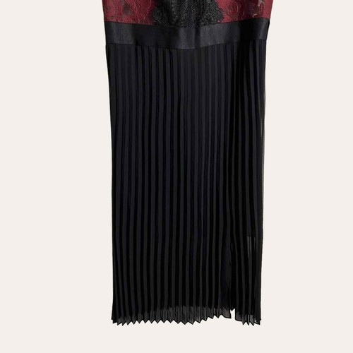 Express Black Red Lace Pleated Sleeveless Cocktail Midi Dress Size 6 - Picture 6 of 10