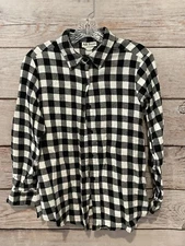 All Hours Black/White Checked Button Front Flannel MADE IN USA Junior's Size M
