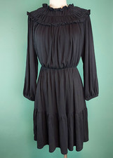 Ann Taylor Size Small NWT Black Ruffle Stretchy Flare Flowy Dress Goth