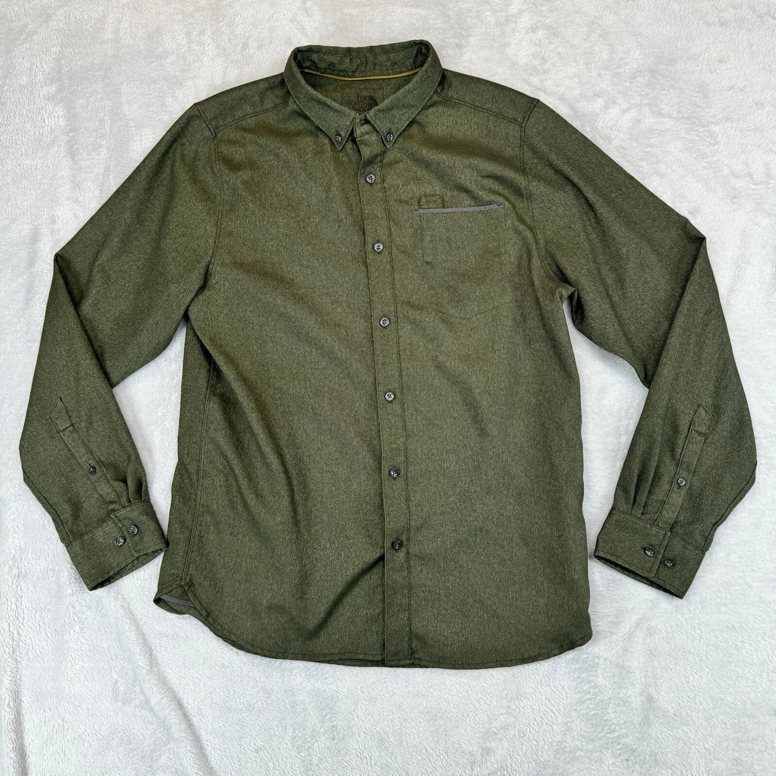 The North Face Shirt Mens Large Long Sleeve Button Up Green 0366