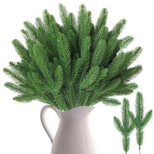 50 PCS Artificial Pine Branches Christmas Faux Pine Greenery Stems Fake Cedar