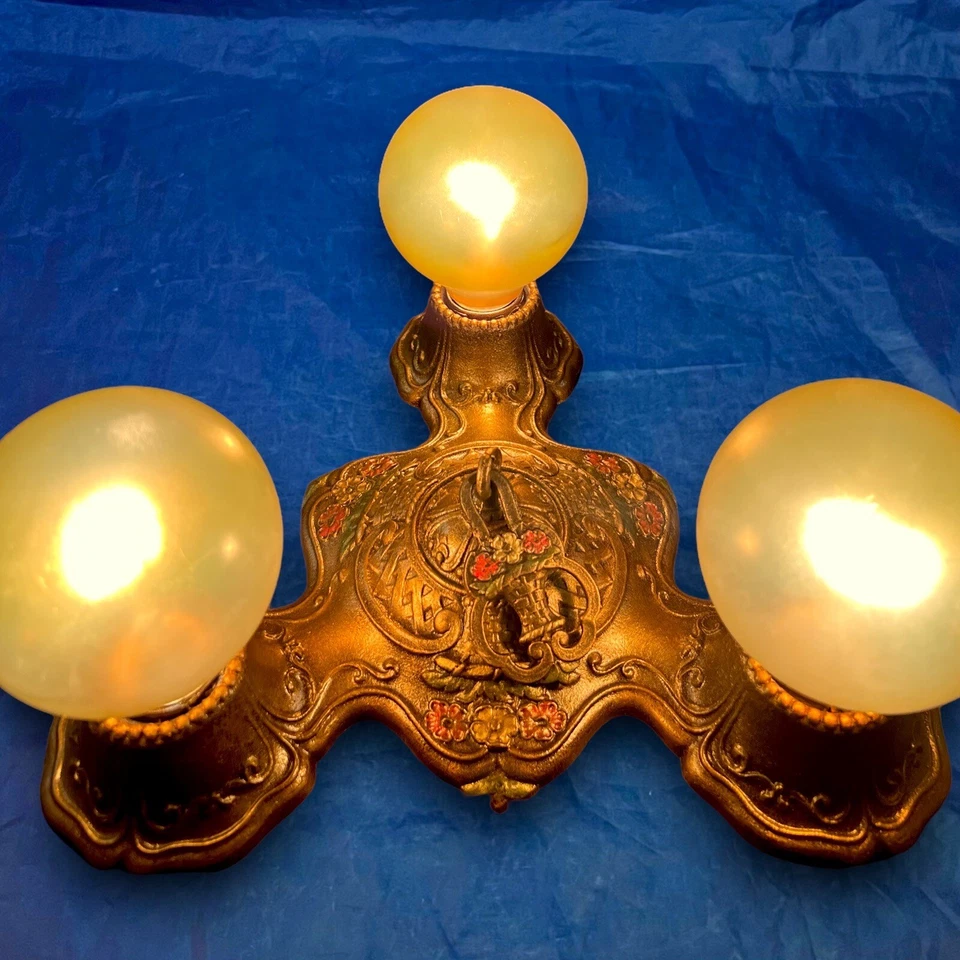 Lámpara antigua de montaje empotrado de tres enchufes con cable 36H Foto 3 de 4