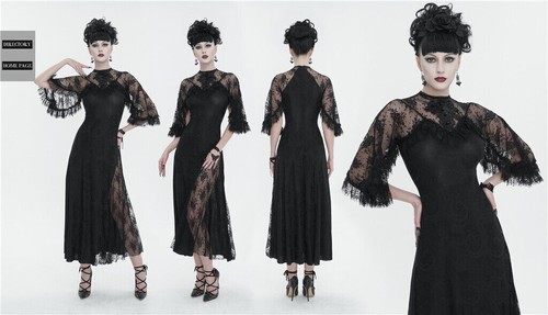 Devil Fashion Women's Black Gothic Vintage Elegant Lace Slit Long Party Dress - 第 14/23 張圖片