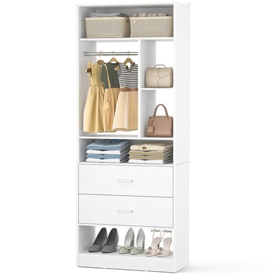 Freestanding 24'' Closet Organizer System w/ 2 Wood Drawer & Hanging Rod & Shelve