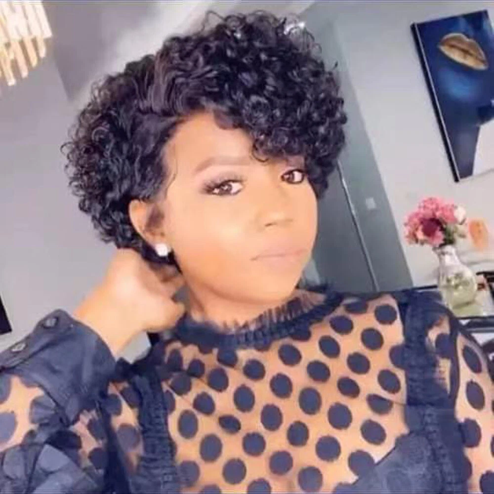 Short kinky curly top human hair wigs
