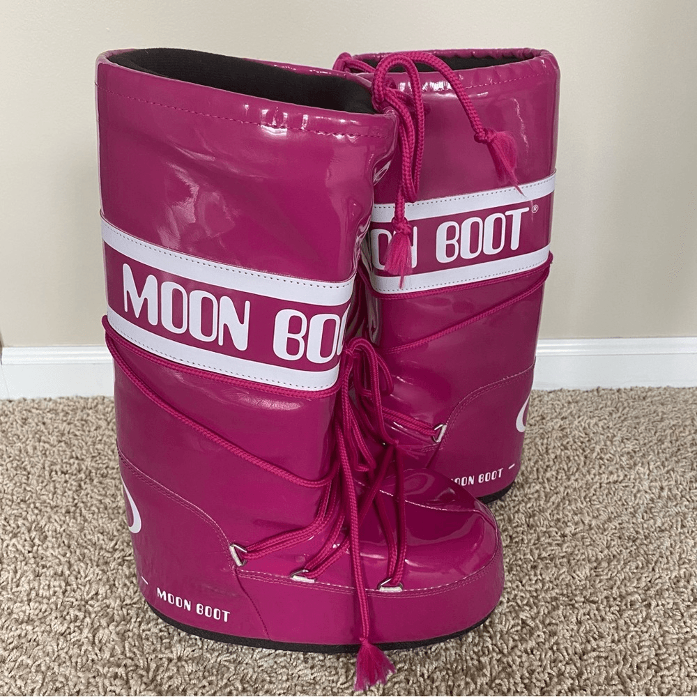 Women's Tall Glossy Icon Vinil Moon Boots Pink Purple Waterproof