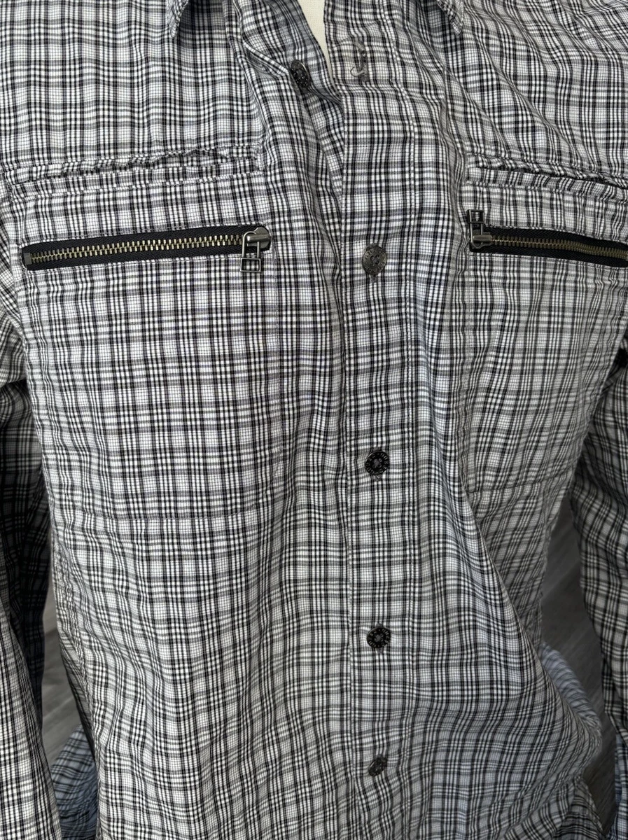 Camisa Guess Para Hombres Negra A Cuadros Manga Larga Abotonada Talla L Cremalleras