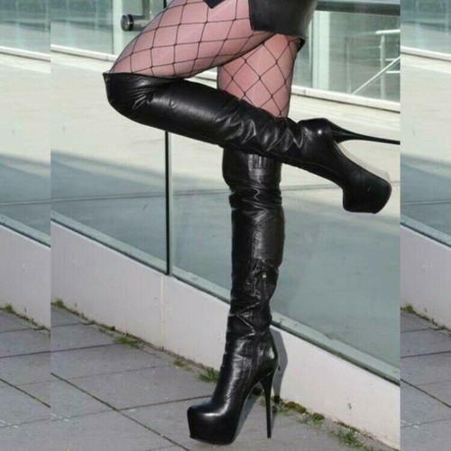 Nuevo Sexy Para Mujer Plataforma Ropa de Club Botas Hasta la Rodilla Punta Redonda Tacón de aguja - Imagen 2 de 6