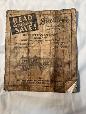 1941 John Deere model CC Cultivator Van Brunt Operator Manual Directions repair