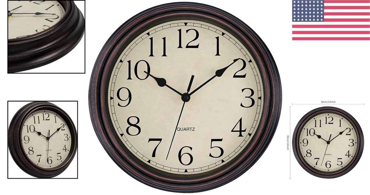Vintage Style Silent Wall Clock - 12 Inch Analog Clock for Living