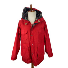 VTG Woolrich Plaid Wool Lined Chore Jacket Barn Coat Mens Sz L USA Made Hooded