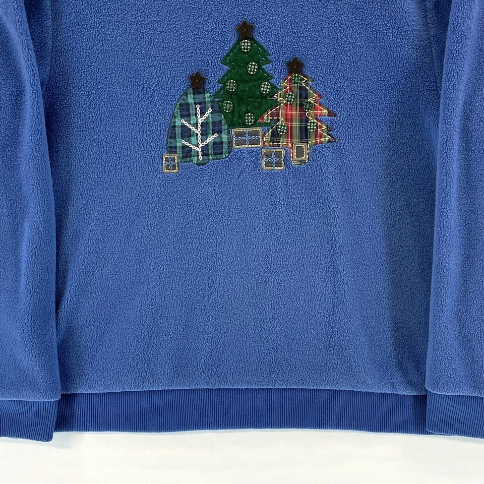 Alia Women's Fleece Sweater Christmas Tree Stitching Plaid Layered Blue Size L - Image 3 of 4