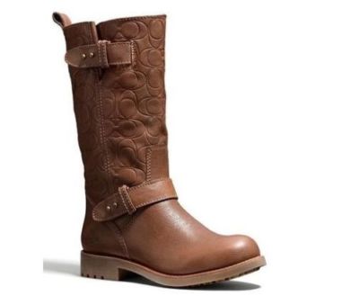 A4238 COACH VIRGINIA LOGO EMBOSSED BLACK BROWN MOTO BOOTS US I LOVE  SHOES