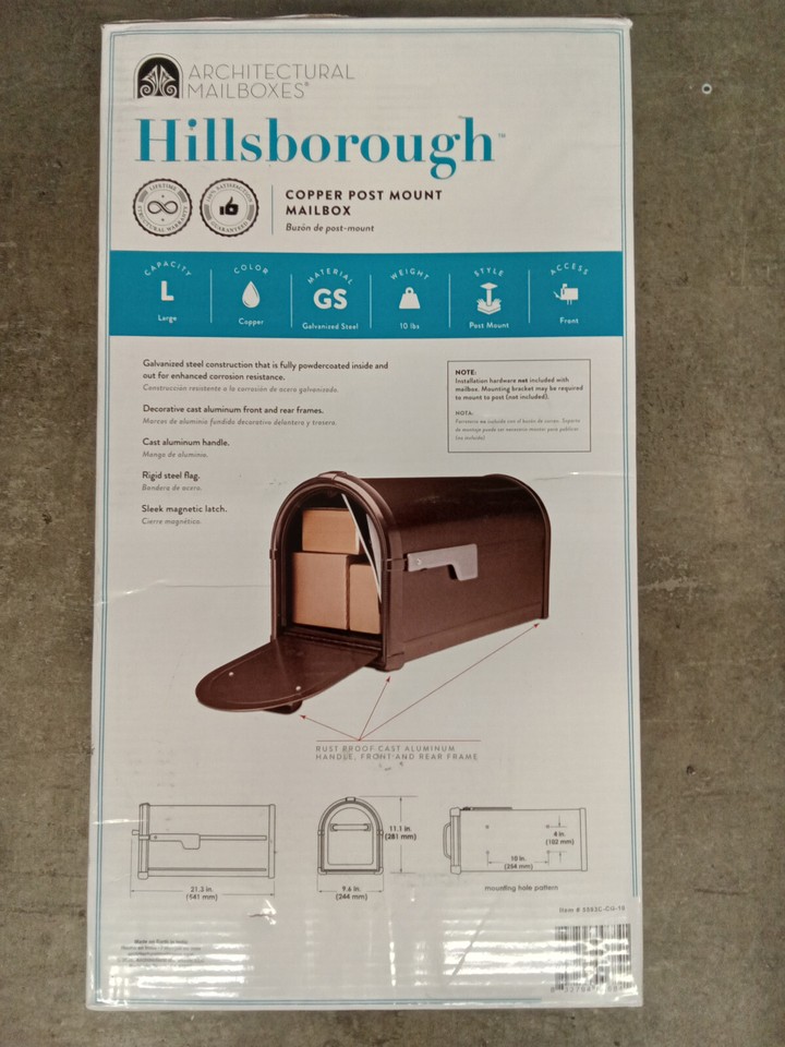 Architectural Mailboxes Hillsborough Post Mount Mailbox Large Copper eBay