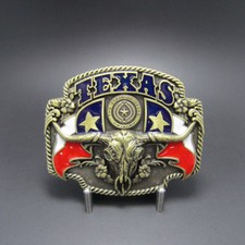 Bronze Texas Flags Longhorn Bull Flag Metal Belt Buckle