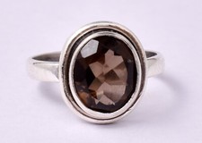 925 Sterling Silver Smoky Quartz Gem Rose Gold/Gold Plated Wedding Ring GRS-1208