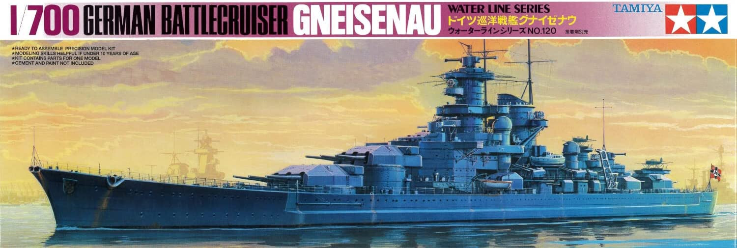 Tamiya 1/700 Scale WWII German Battlecruiser Gneisenau – Plastic Model Kit 77520-1250605