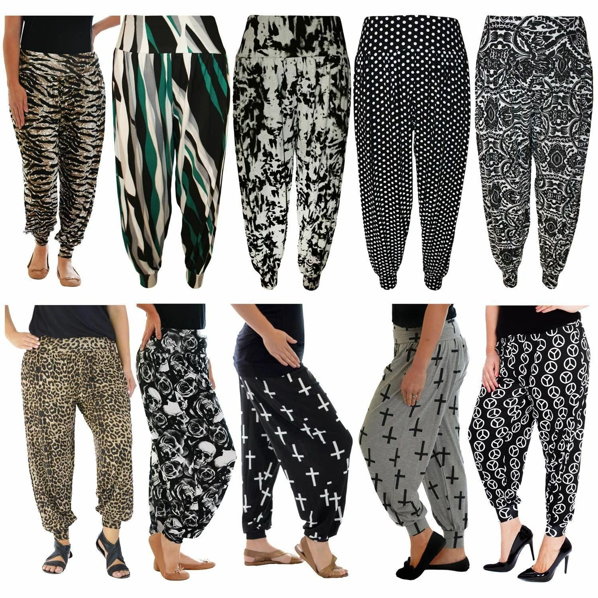 Womens Trousers Stylish Printed Loose Fit Baggy Harem Leggings Long Pant  8-26 UK