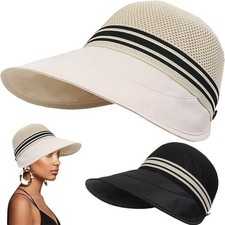 UPF50+ UV Protection Wide Brim Sun Hat Folding Breathable Beach Peaked Cap Women