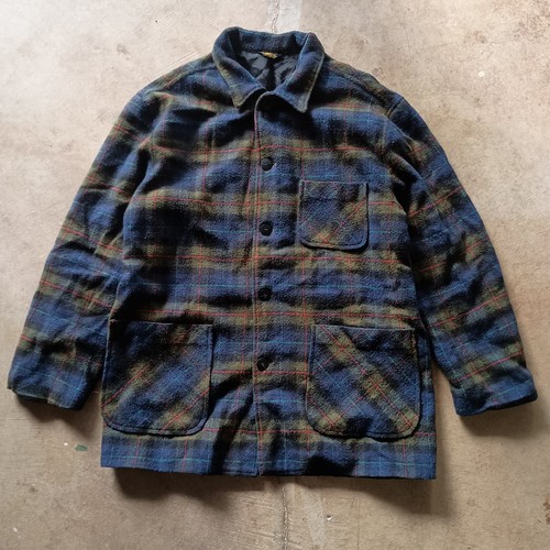 Vintage 1990s TFW Wool Blend Plaid Shirt Jacket Navy Olive Red Mens Shacket