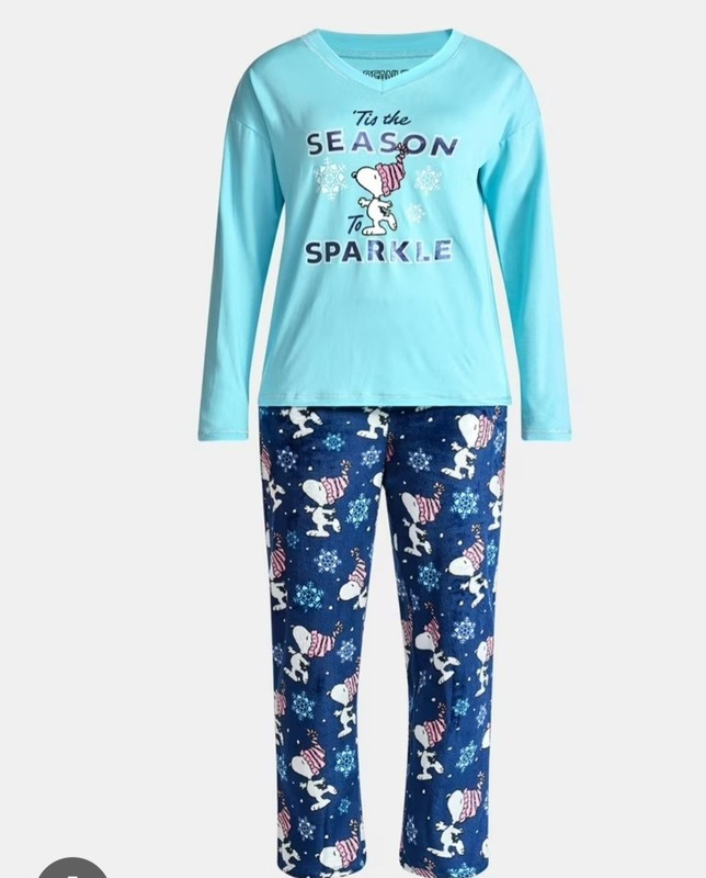 3pc Pajama Sleep Set, Snoopy "Tis The Season To Sparkle" Women's Medium 