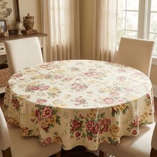 New American Living Tablecloth 70" Round Seaview Floral Cottagecore Print Cotton