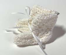 New Handmade Knitted Baby Booties 0-6 Months White Ribbon