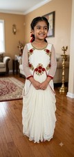 Indo-Western Gown Dress White Red Floral Embroidery Party Wear Bollywood