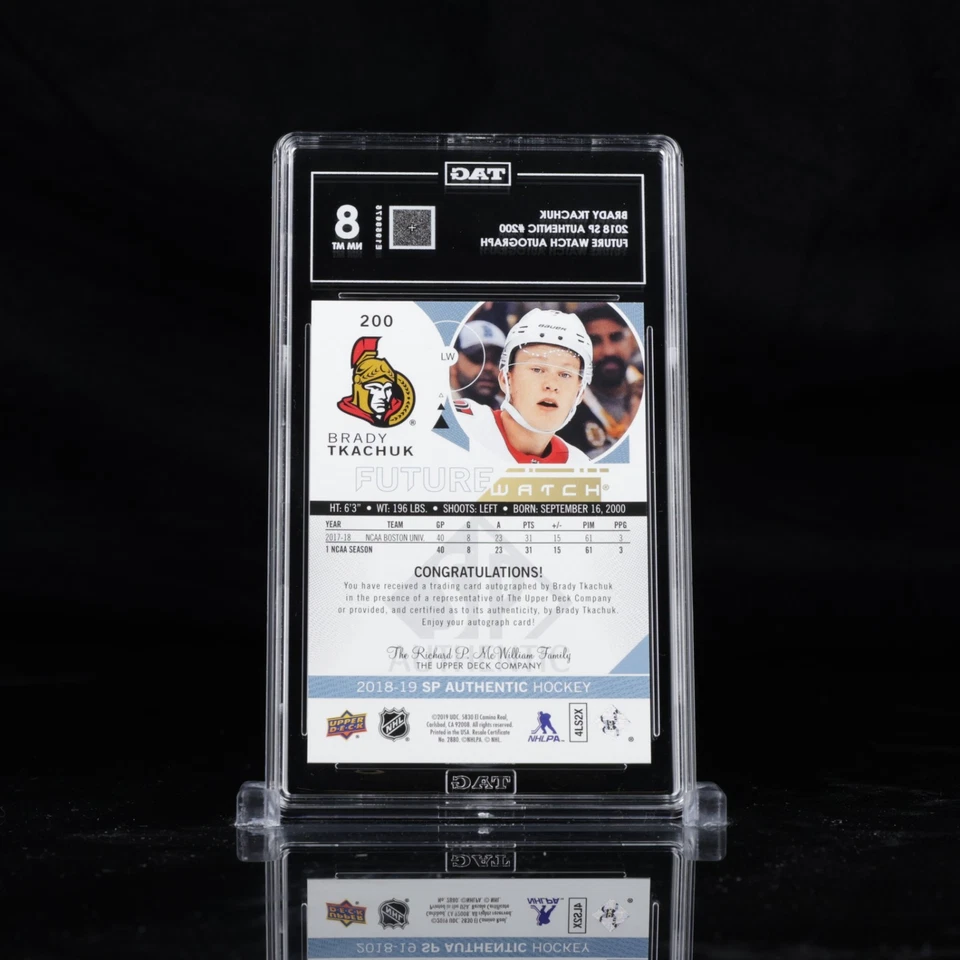2018 SP Authentic Future Watch Autograph #200 Brady Tkachuk RC Rookie TAG 8 - Image 2 of 3