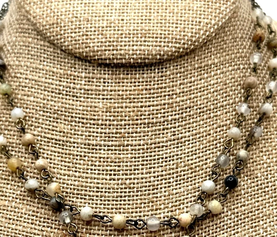 Collar Boho Media Luna Colgante Mezcla Cuentas Calcedonia Ágata Multicolor Foto 3 de 4