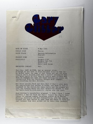 Gary Glitter Press Kit Original Vintage Promotion March 1973