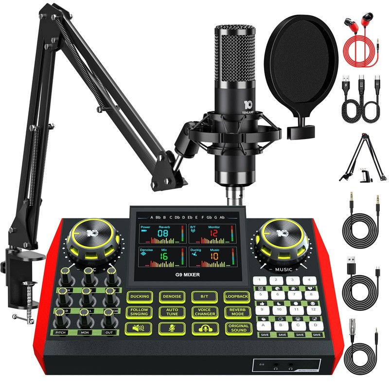 G9 Podcast Equipment Bundle,Audio Mixer Sound Board Live Sound Card,Podcast M...
