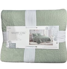 Shabby Chic Green Floral King Quilt Set 106”x92”