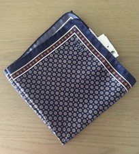 NWT ETON Navy Blue Geometric Print Silk Pocket Square Made In Italy