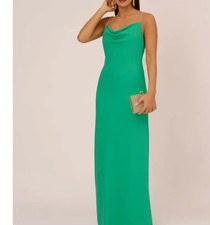 NWT ADRIANNA PAPELL COWL NECK CREPE GOWN WITH PEARL STRAPS SUMMER GREEN SIZE 0