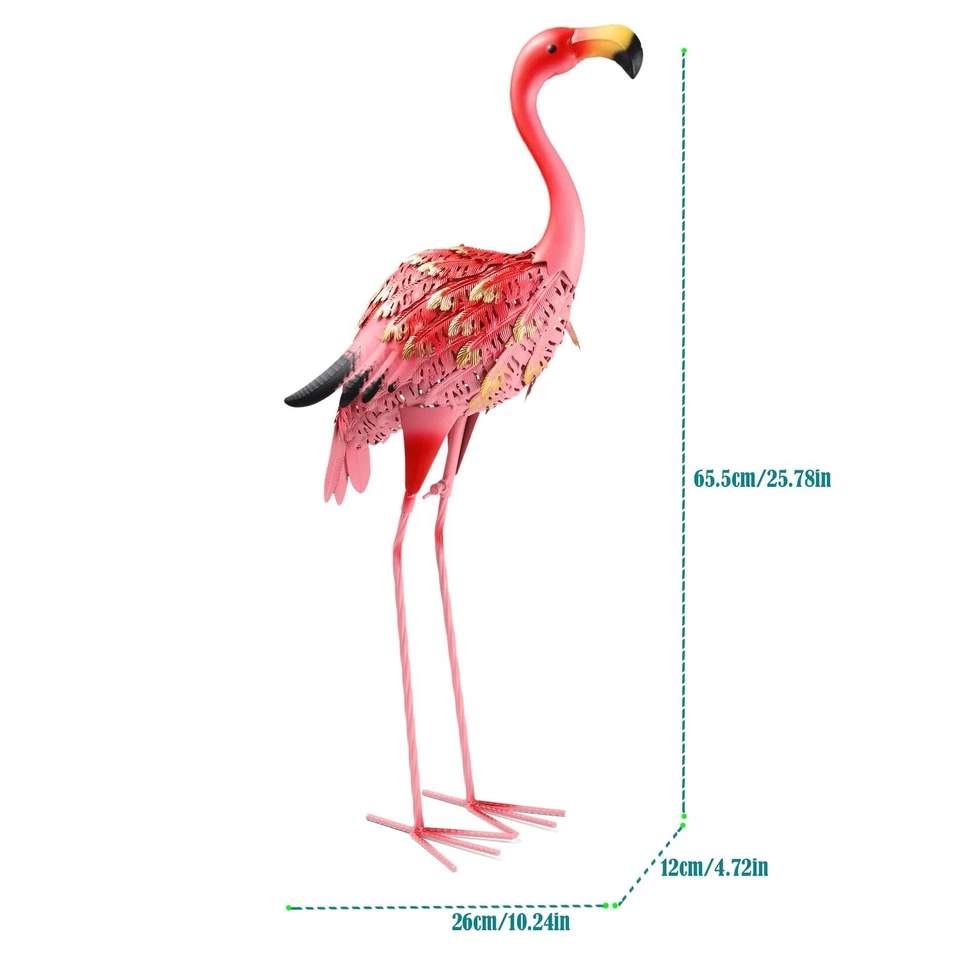 Estátuas de jardim esculturas flamingo arte de jardim de metal, arte de pássaro rosa ao ar livre traseira... - Imagem 3 de 4