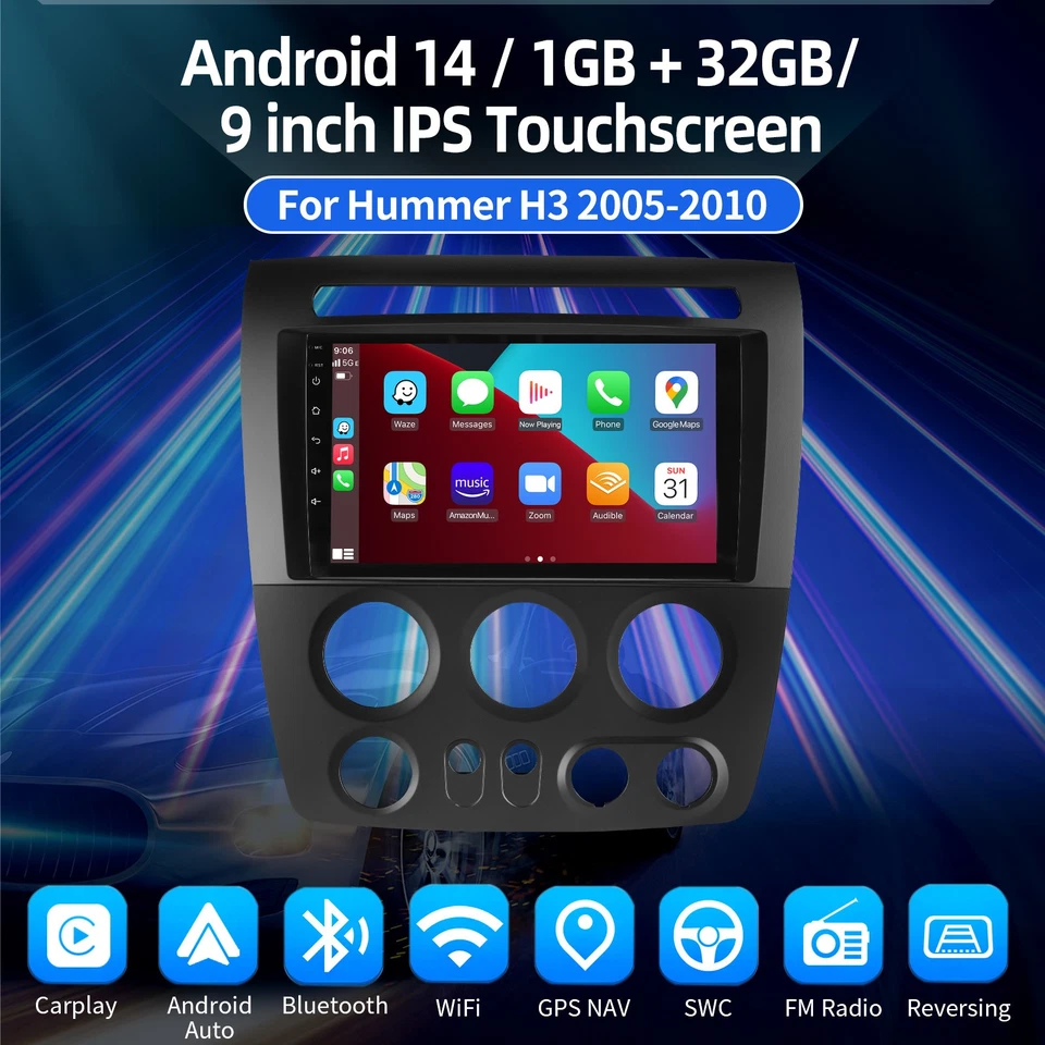 Radio estéreo para coche 9" para Hummer H3 Android 14 Carplay 2005-2010 navegación con cámara Foto 2 de 4