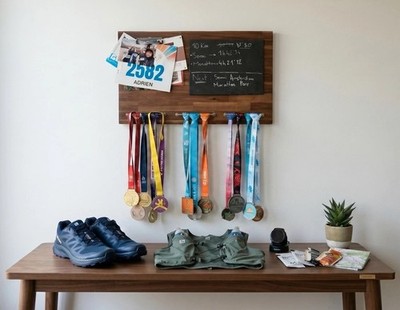 Medaillenhalter Massivholz Marathon Running Medal Holder Wandbild Sport Geschenk