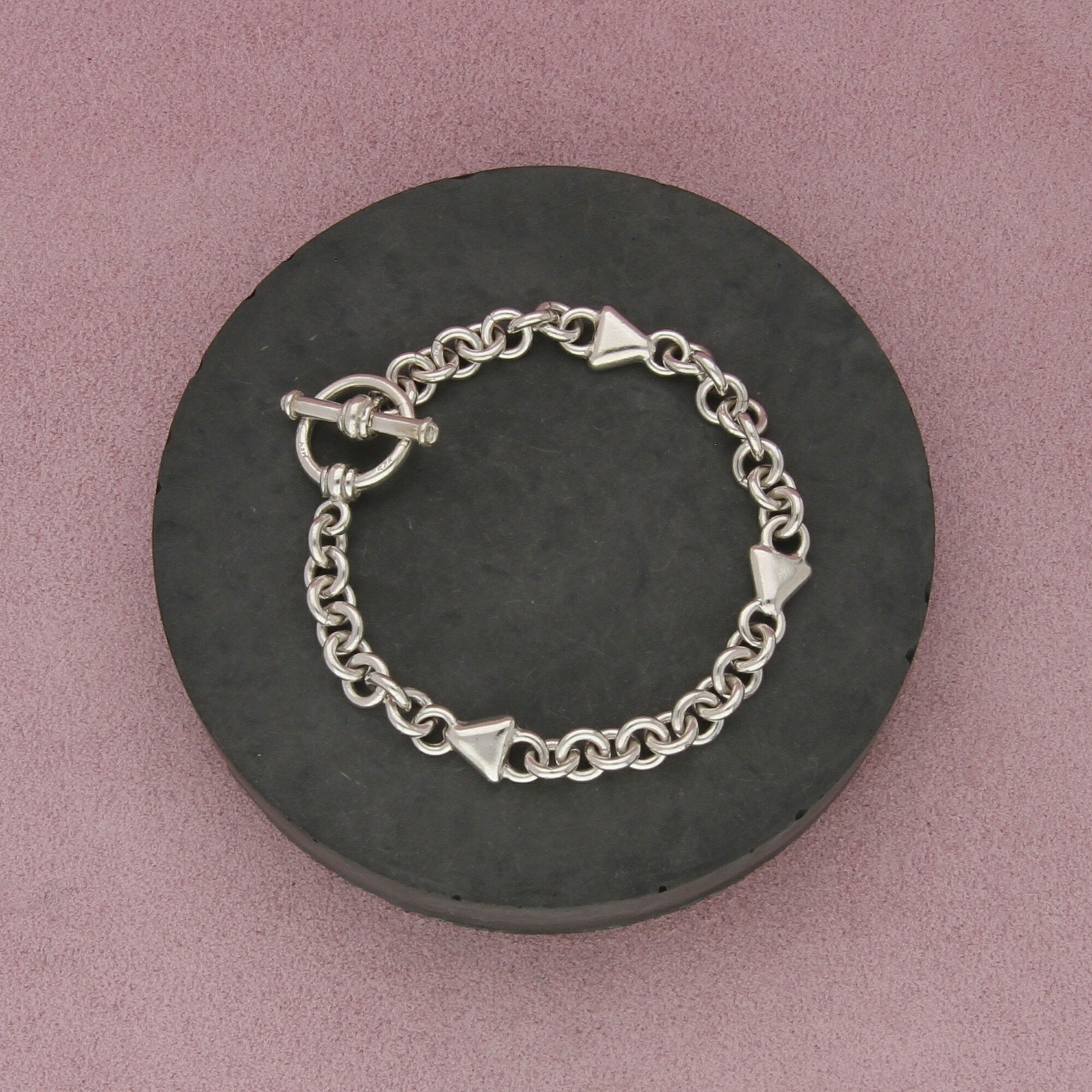 sterling silver triangle station cable chain togg… - image 1