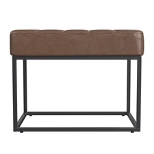 Theodore Channel Tufted Small Ottoman - Brown Faux Leather
