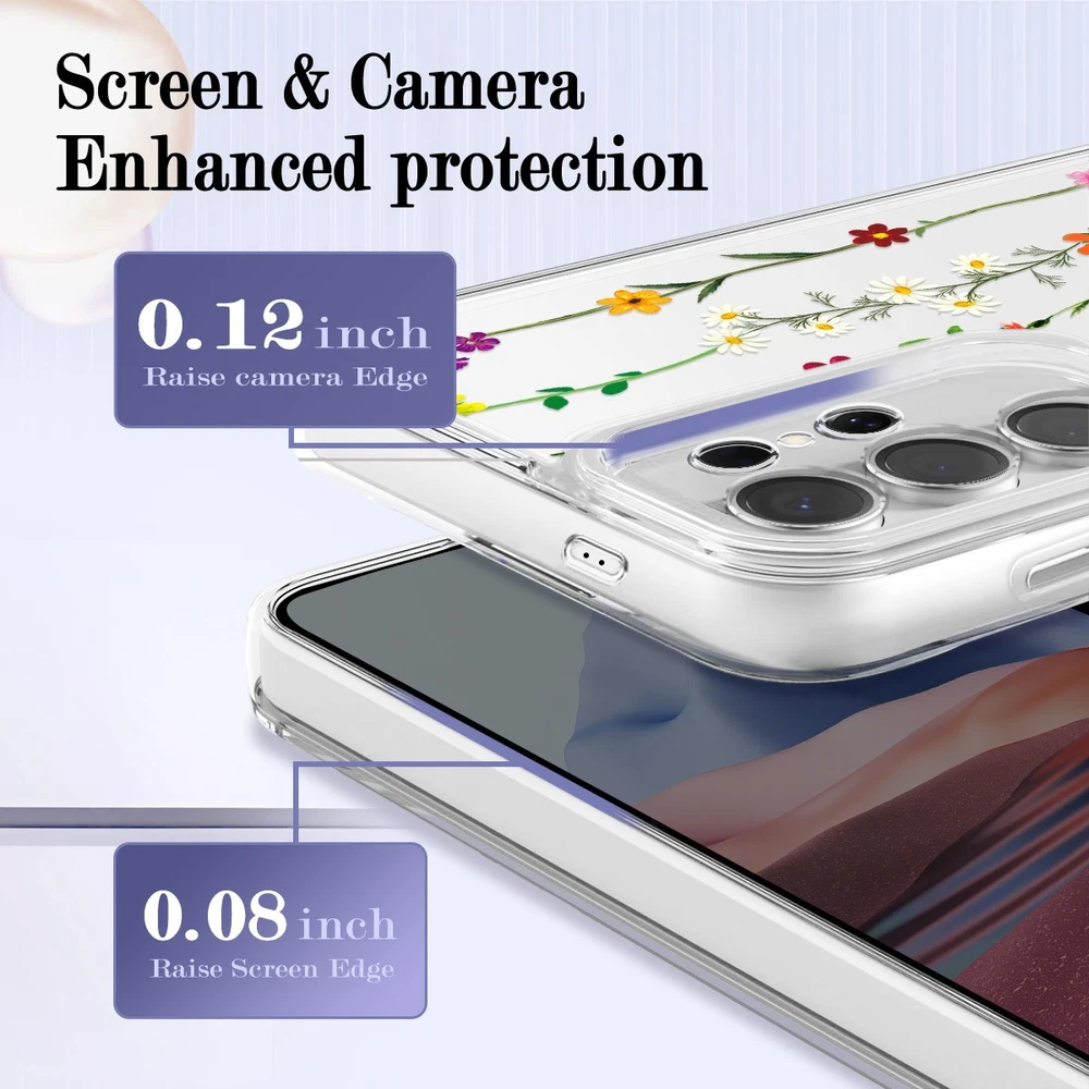 Samsung Galaxy S22 S23 S24 S25 A24 A25 Clear Floral Phone Case Cover  