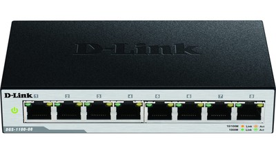 D-Link DGS-1100-08PV2/B - 8-Port Gigabit PoE Smart Managed Switch with 8 PoE Por
