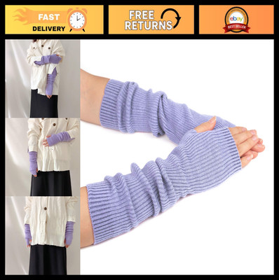 Cashmere Blend Fingerless Gloves for Women - Winter Arm Warmers with Thumb Hole
